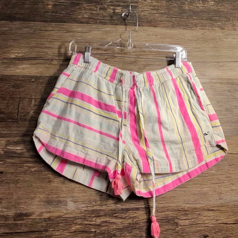 Vineyard Vines Striped Athletic Shorts - Pink, White, Yellow Lined